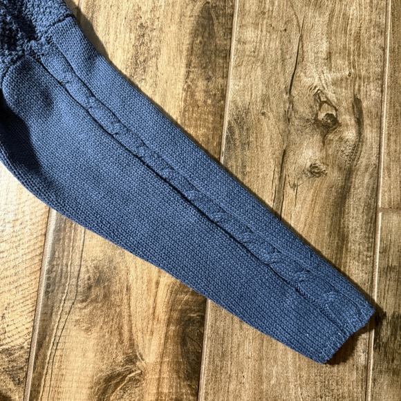 Cape Isle Knitters Vintage Women's Fisherman V Neck Cable Knit LS Sweater,Blue,L - Picture 4 of 11